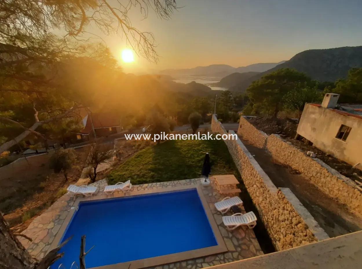 Muğla Dalyan Gökbelde Meer- Und Seeblick, Schwimmbad, Möbliertes Steinhaus Zu Vermieten