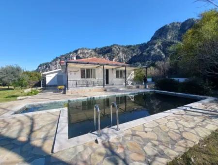 On 400 M2 Land In Ortaca Okçular, 100 M2 2 1 Detached Furnished House With Swimming Pool For Rent